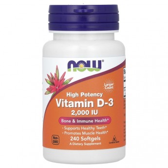 Витамин NOW FOODS VITAMIN D-3 2,000 IU, High Potency, 240 капсул